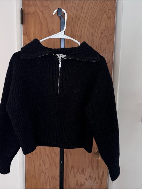 COS Sweaters - COS Black dark grey Ribbed Half-Zip Cowl Wool Sweater women medium